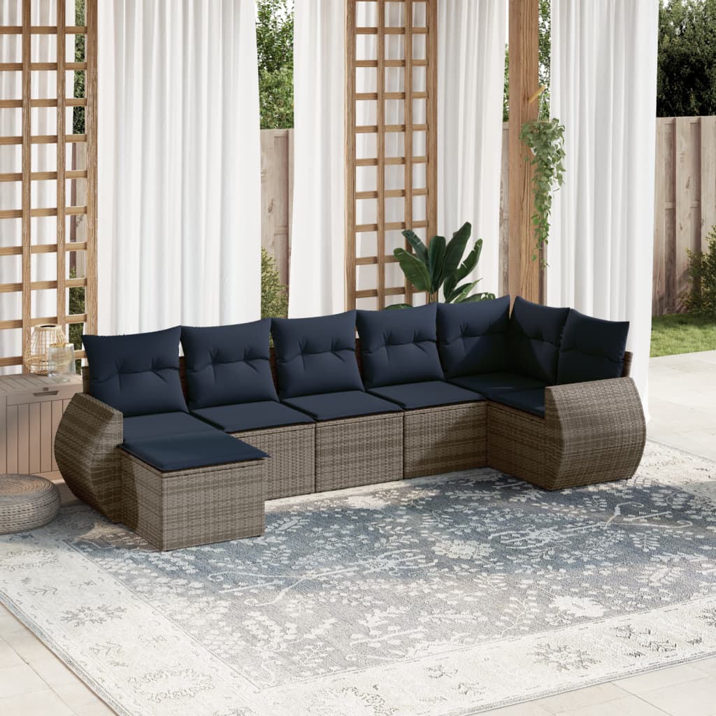 Conjunto de sofá de jardim com 7 peças e almofadas em rattan sintético cinza