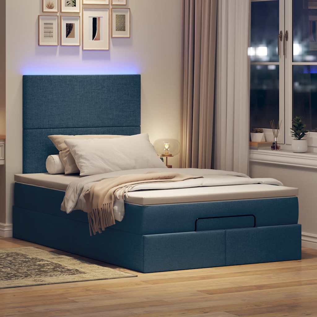 Estrutura de cama otomana com colchão 120x190 cm tecido azul