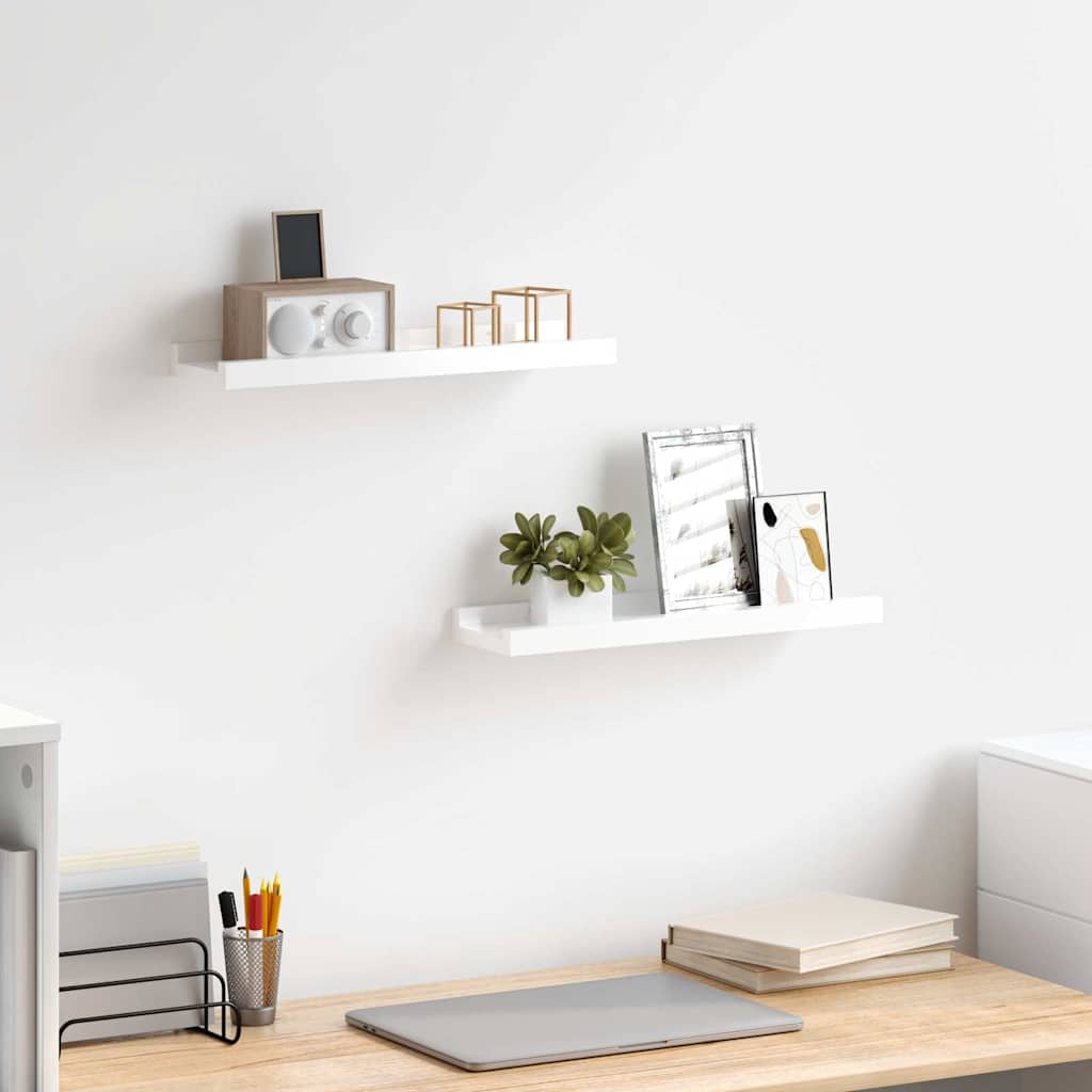 Prateleiras de parede 2 pcs 40x9x3 cm branco brilhante