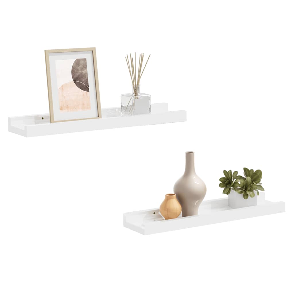 Prateleiras de parede 2 pcs 40x9x3 cm branco brilhante