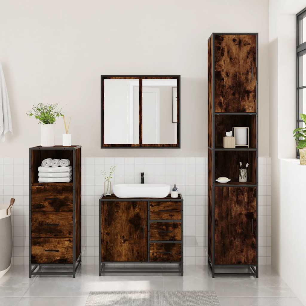 3 Pcs conjunto de móveis wc madeira processada carvalho fumado