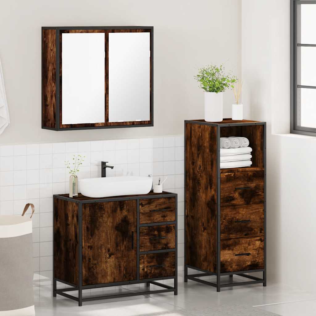 3 Pcs conjunto de móveis wc madeira processada carvalho fumado
