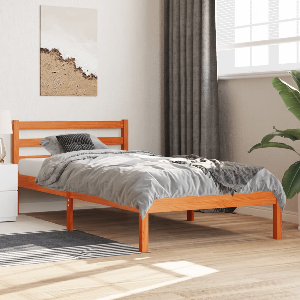 Cama sem colchão 90x190 cm madeira de pinho maciça castanho-mel