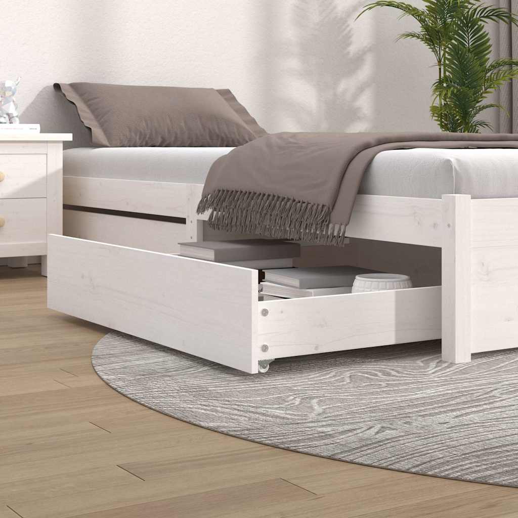 Gavetas de cama 2 pcs madeira de pinho maciça branco