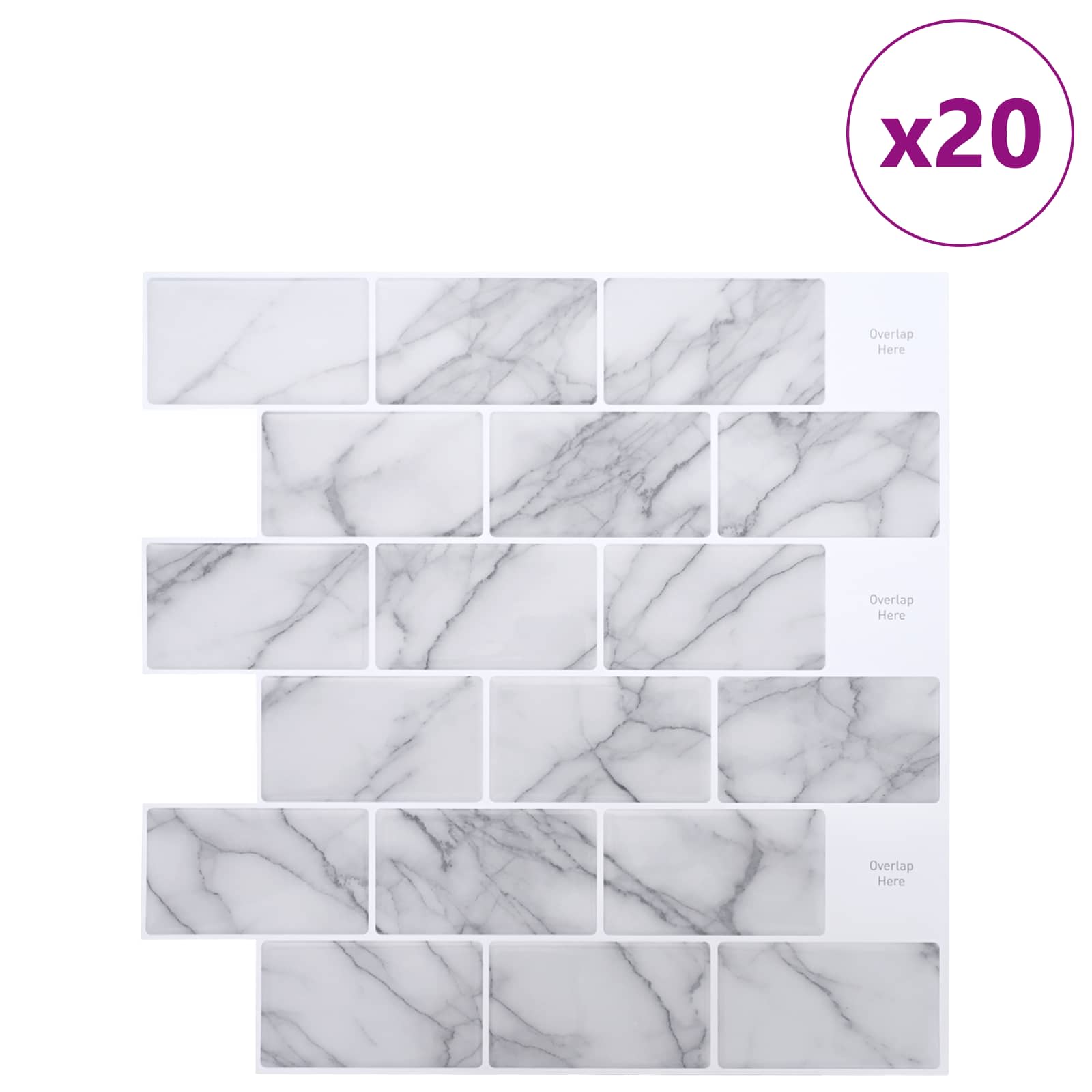 Azulejo subterrâneo 20 unid. mármore branco 30 x 30 cm