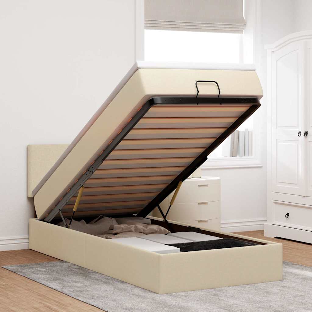 Cama otomana com colchão 90x200 cm tecido creme