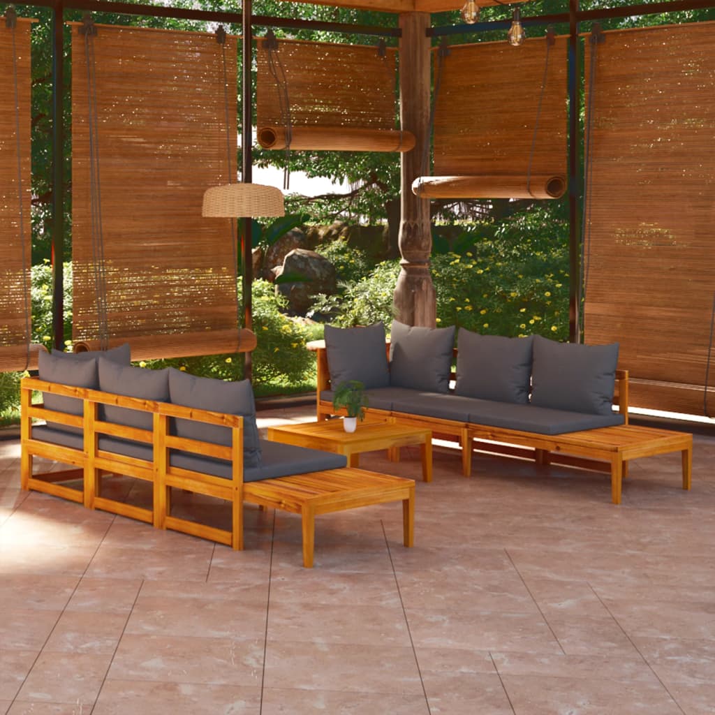 5 Pcs conj. lounge de jardim c/ almofadões cinza-escuro acácia