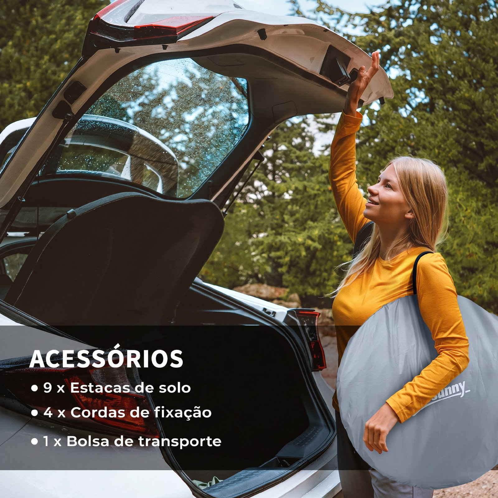 Tenda de campismo para 1-2 pessoas impermeável de 2000 mm com bolsa de transporte para pesca 245x148x105 cm cinzento