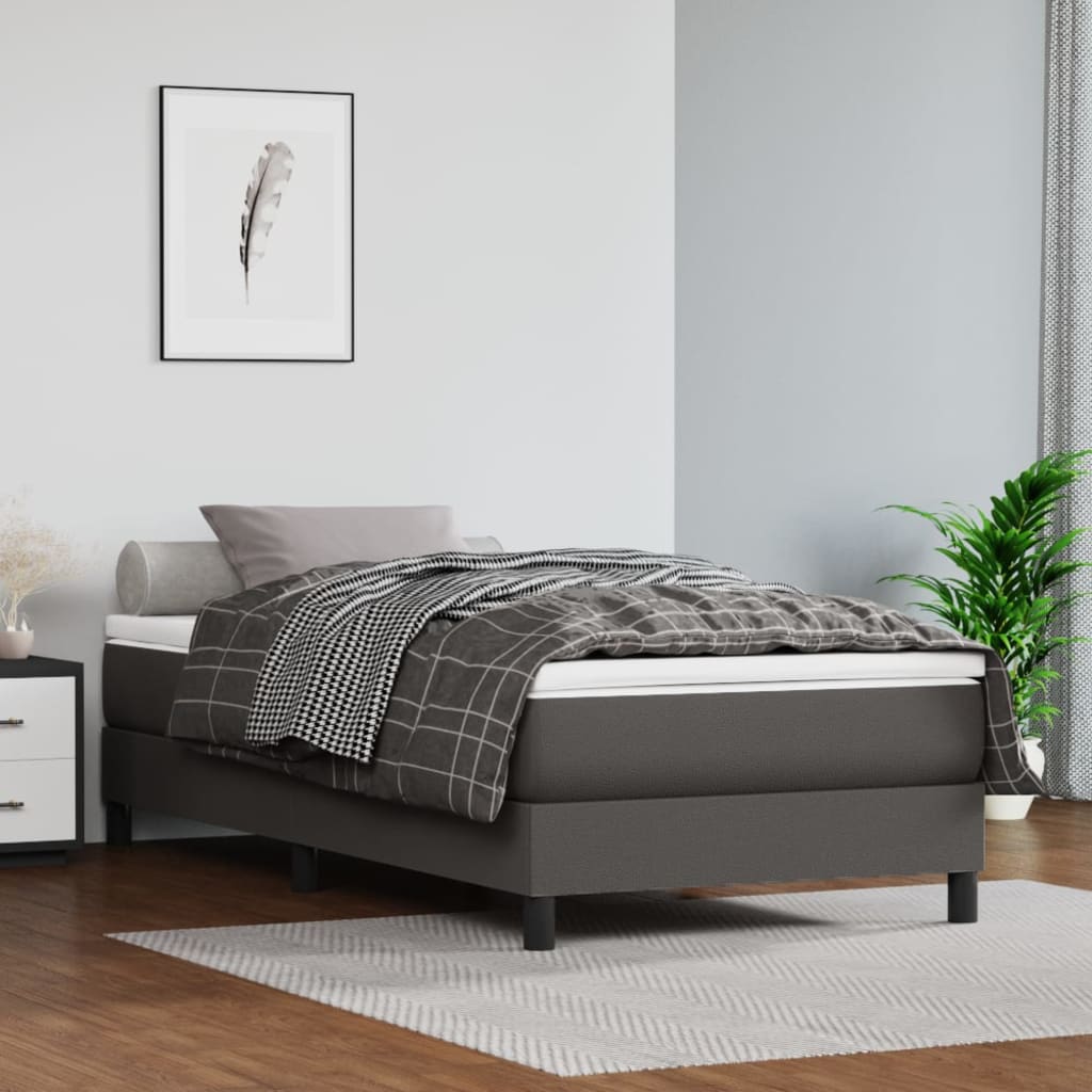 Estrutura de cama com molas 90x200 cm couro artificial cinzento