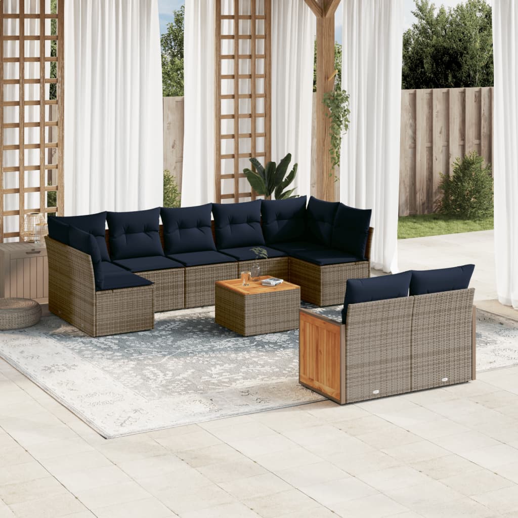 Conjunto de sofá de jardim com 10 peças e almofadas em rattan sintético cinza