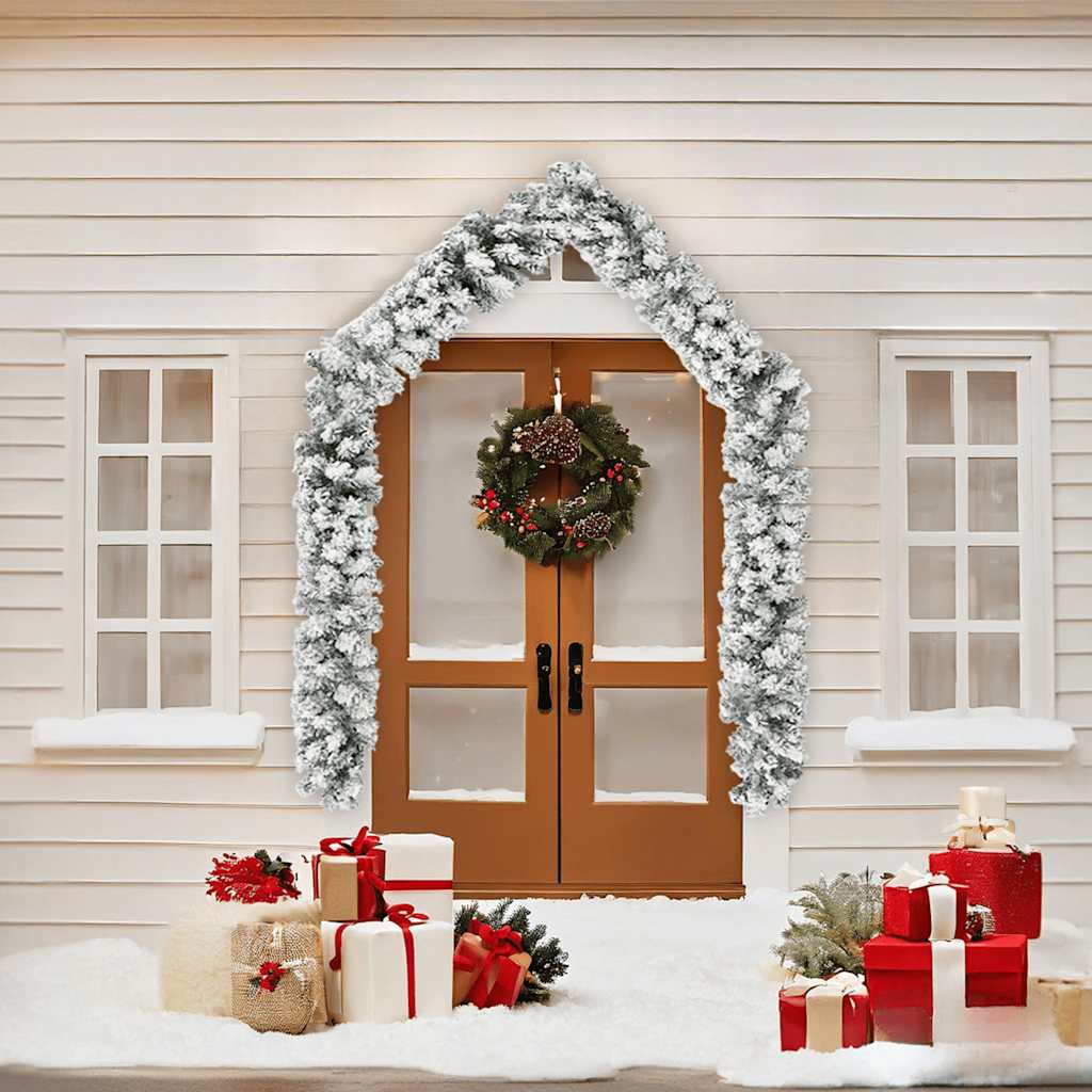 Grinalda de natal com neve 5 m PVC verde