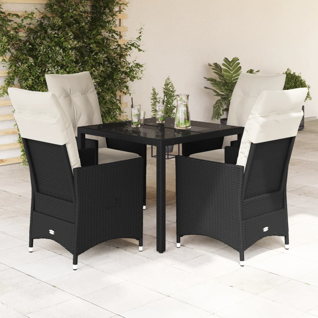 5 Pcs conjunto de jantar p/ jardim c/ almofadões vime PE preto