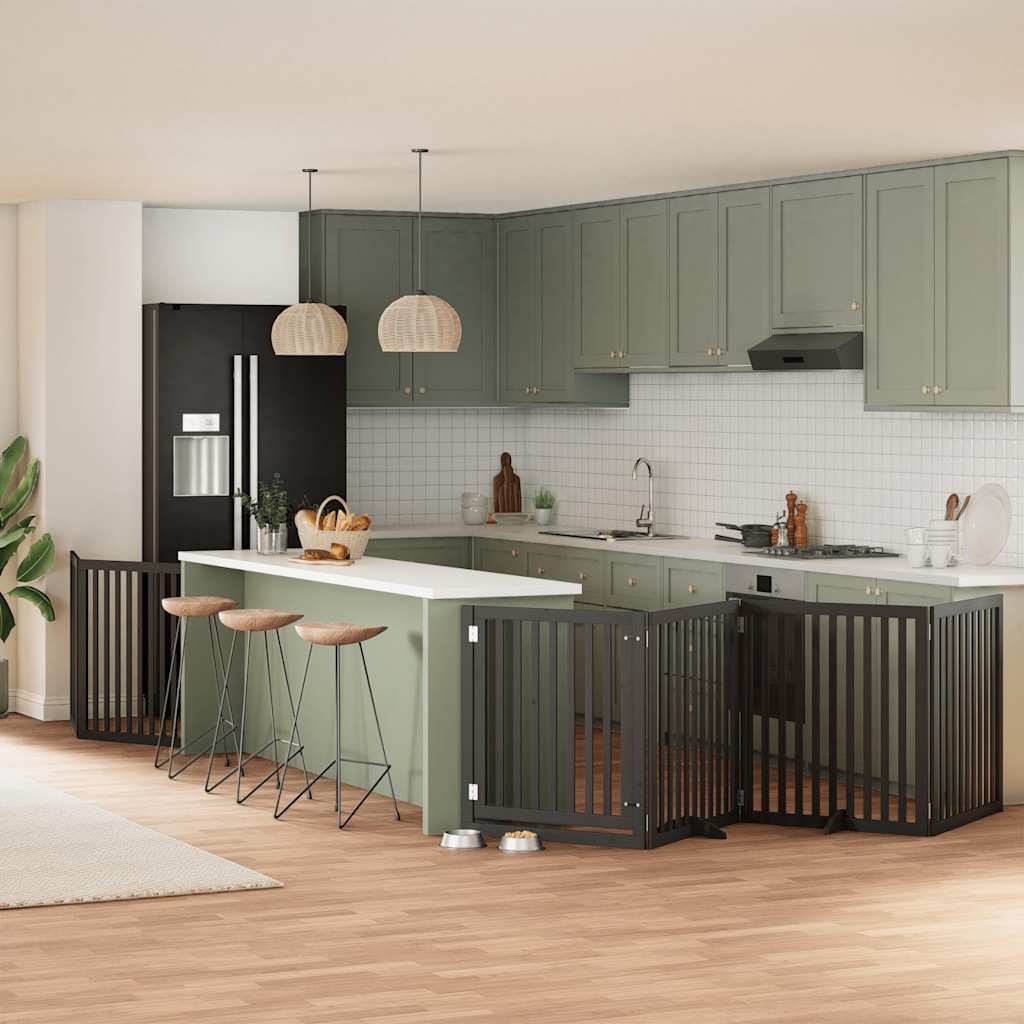 Portão p/ cães com porta dobrável 8 painéis 640 cm álamo preto