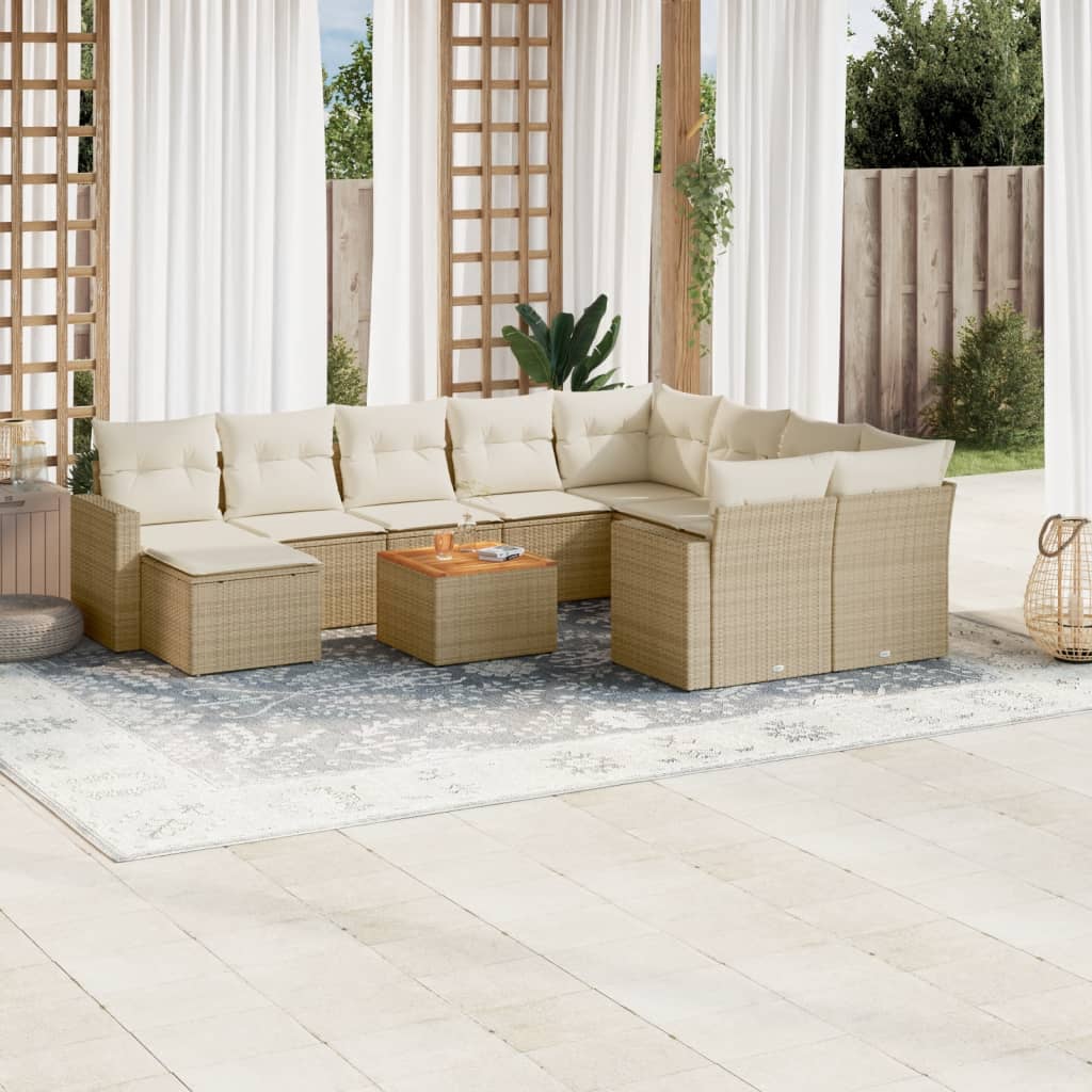 11 Pcs conjunto sofás de jardim c/ almofadões vime PE bege
