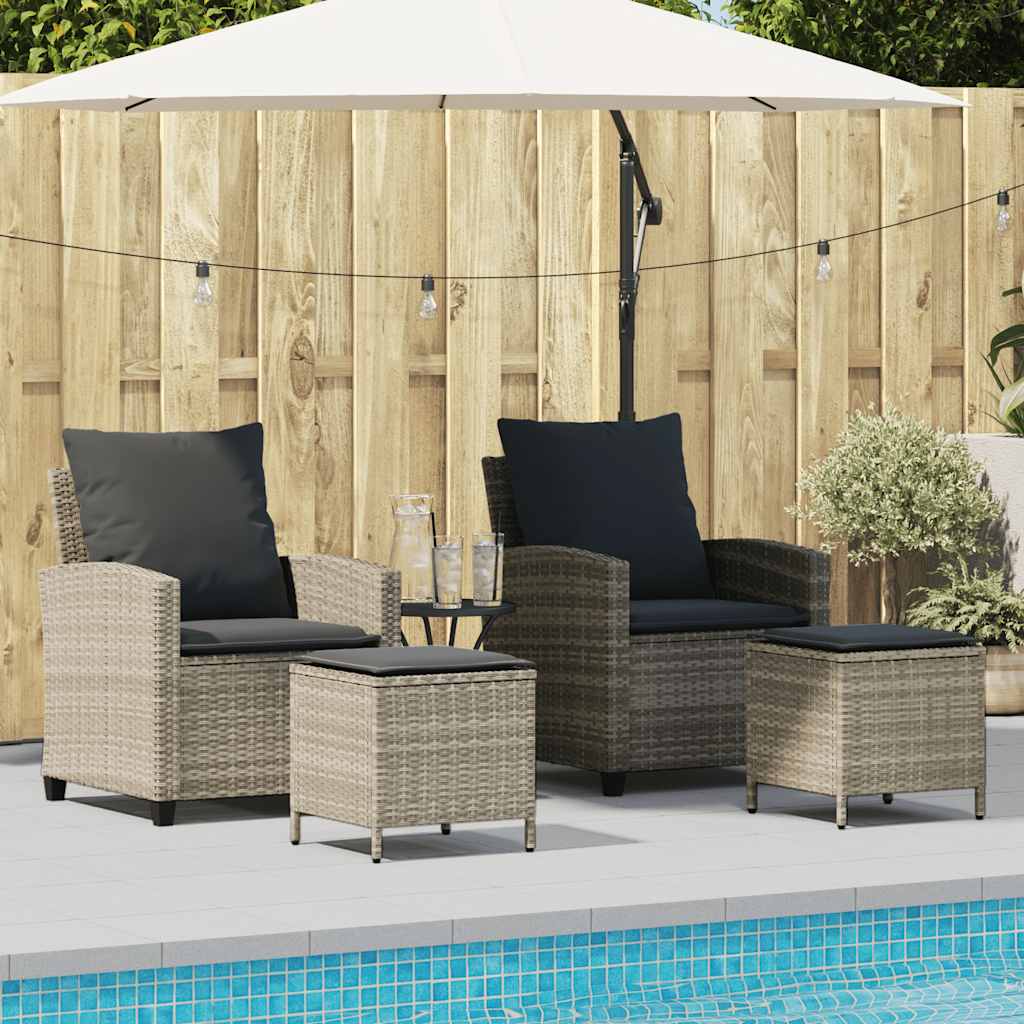 4 Pcs conj. sofás jardim c/ almofadões vime PE cinzento-claro