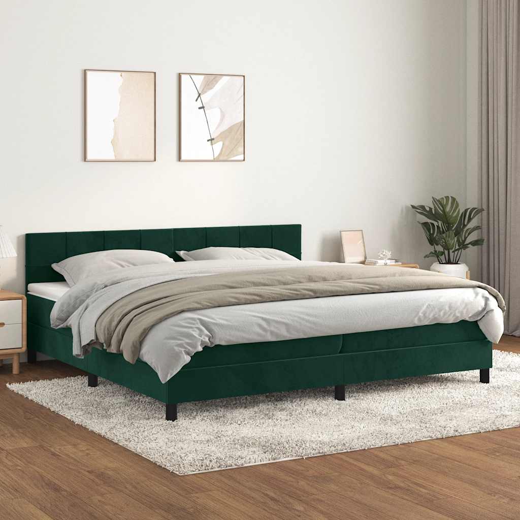 Cama com molas/colchão 200x200 cm veludo verde-escuro