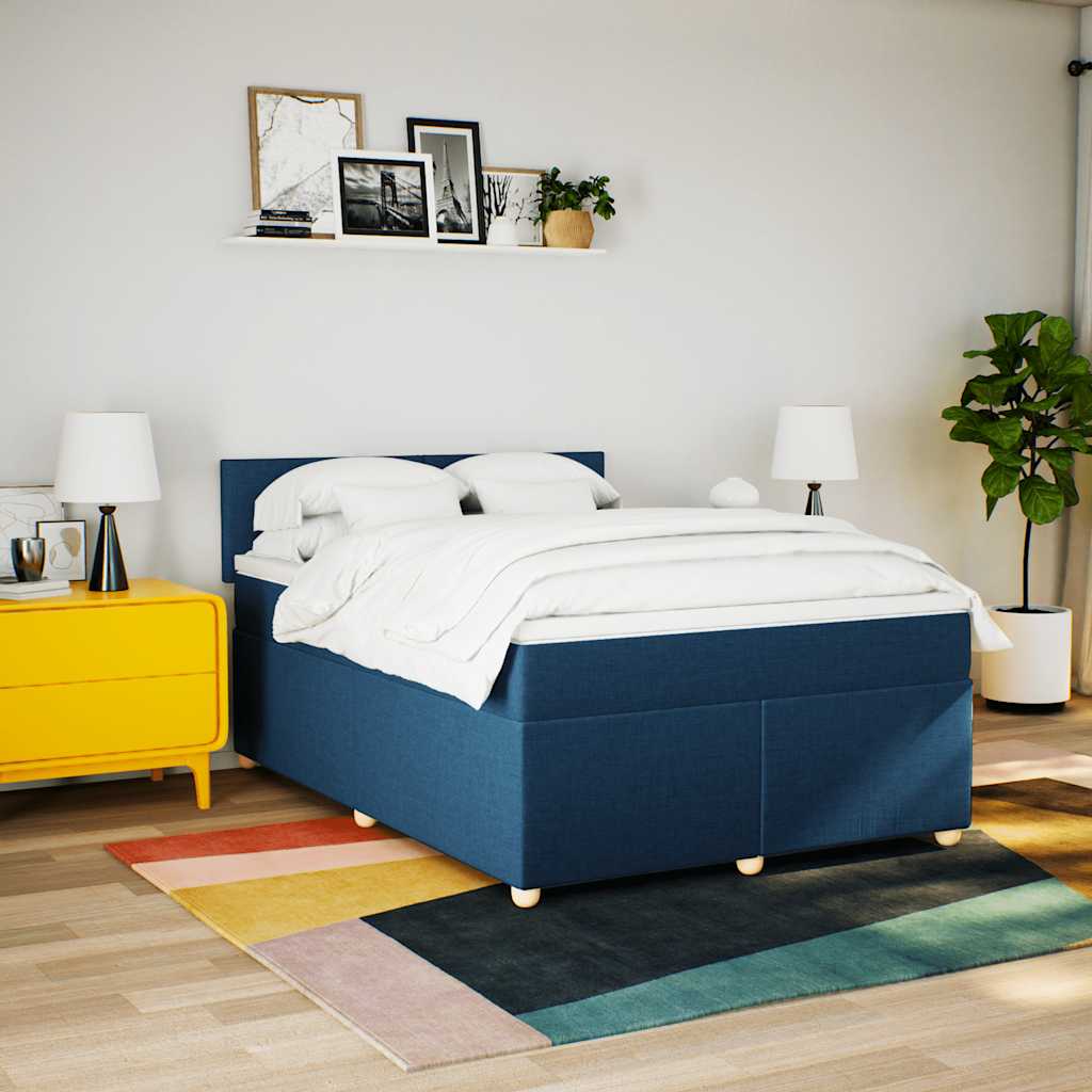 Cama com molas/colchão 140x190 cm tecido azul