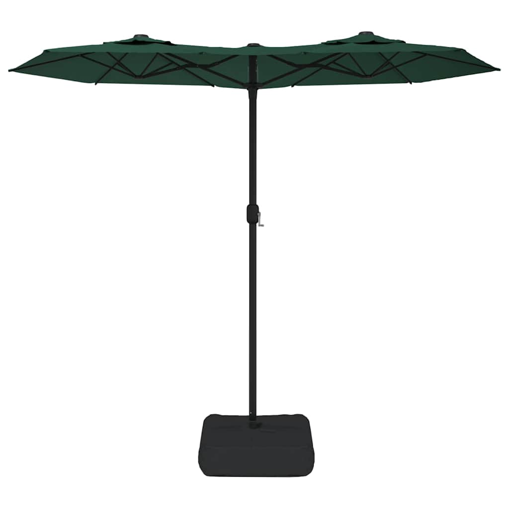 Guarda-sol de jardim c/ cabeça dupla/luzes LED 316x145 cm verde