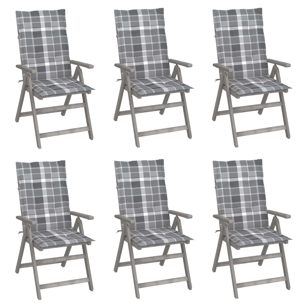 Cadeiras jardim reclináveis c/ almofadões 6 pcs acácia maciça