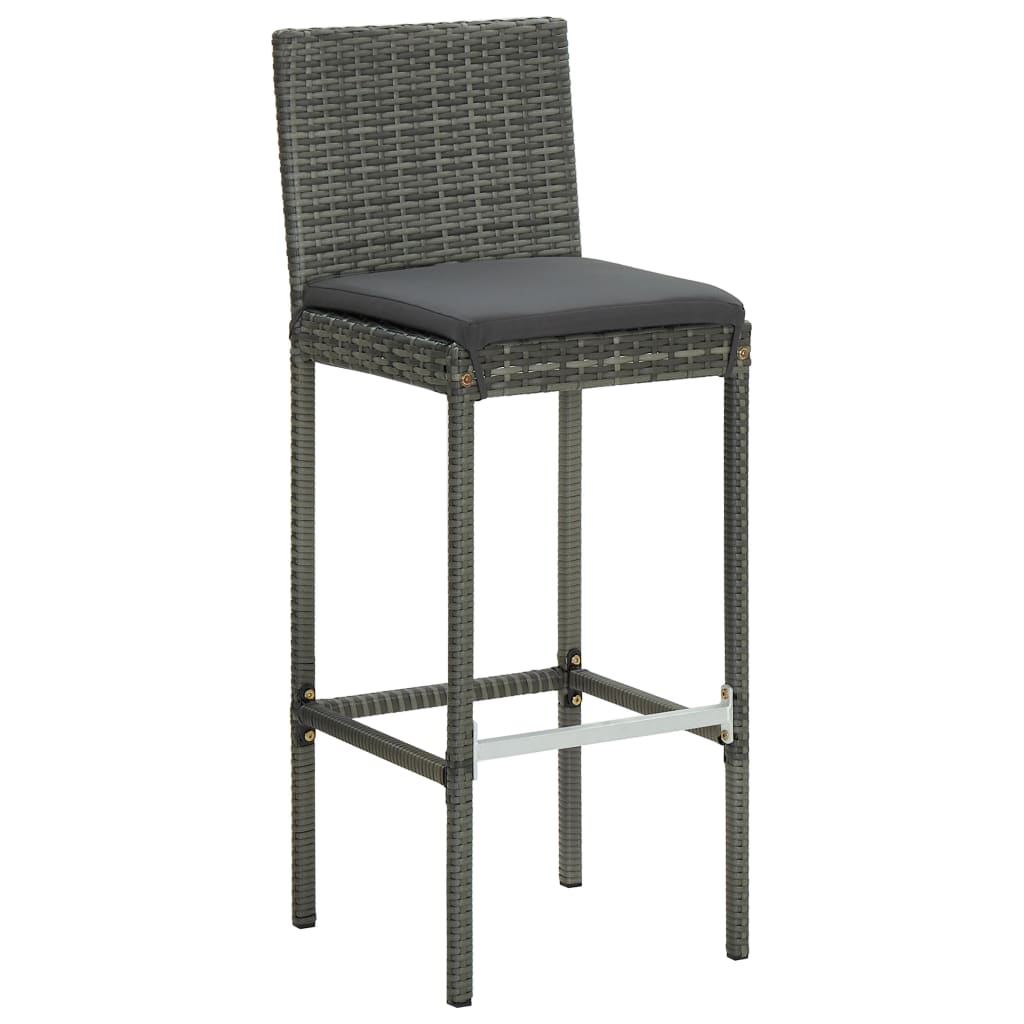 7 Pcs conjunto de bar p/ exterior + almofadões vime PE cinzento