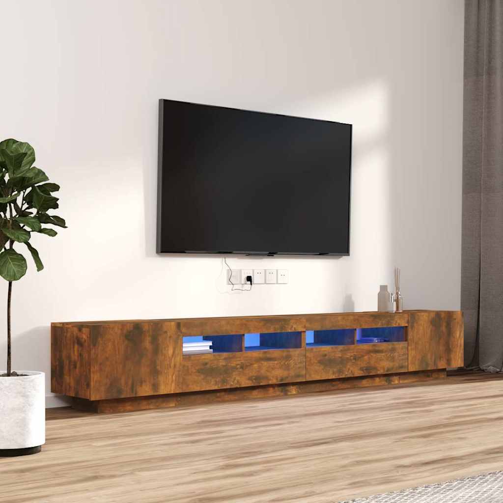 Conjunto móveis de TV 3pcs c/ leds madeira carvalho fumado