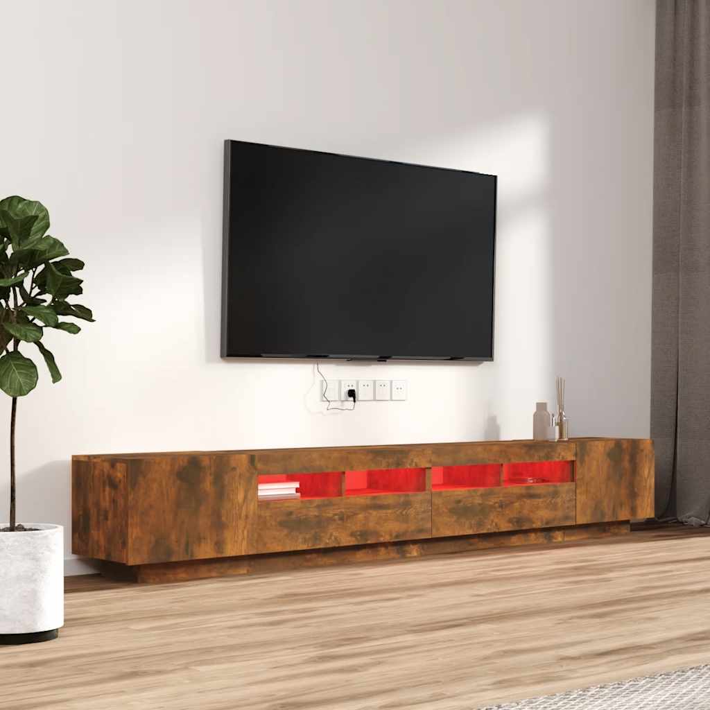 Conjunto móveis de TV 3pcs c/ leds madeira carvalho fumado