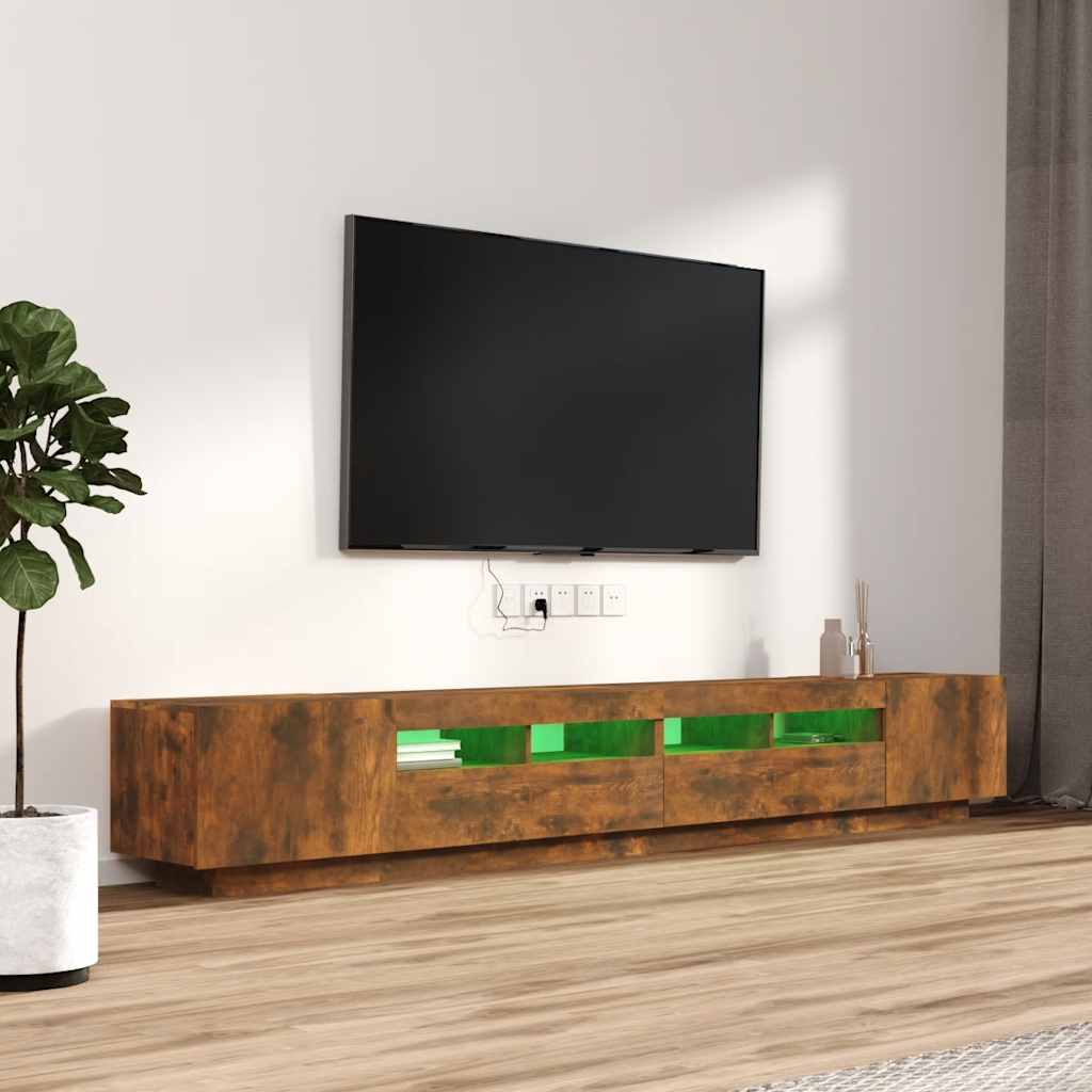 Conjunto móveis de TV 3pcs c/ leds madeira carvalho fumado