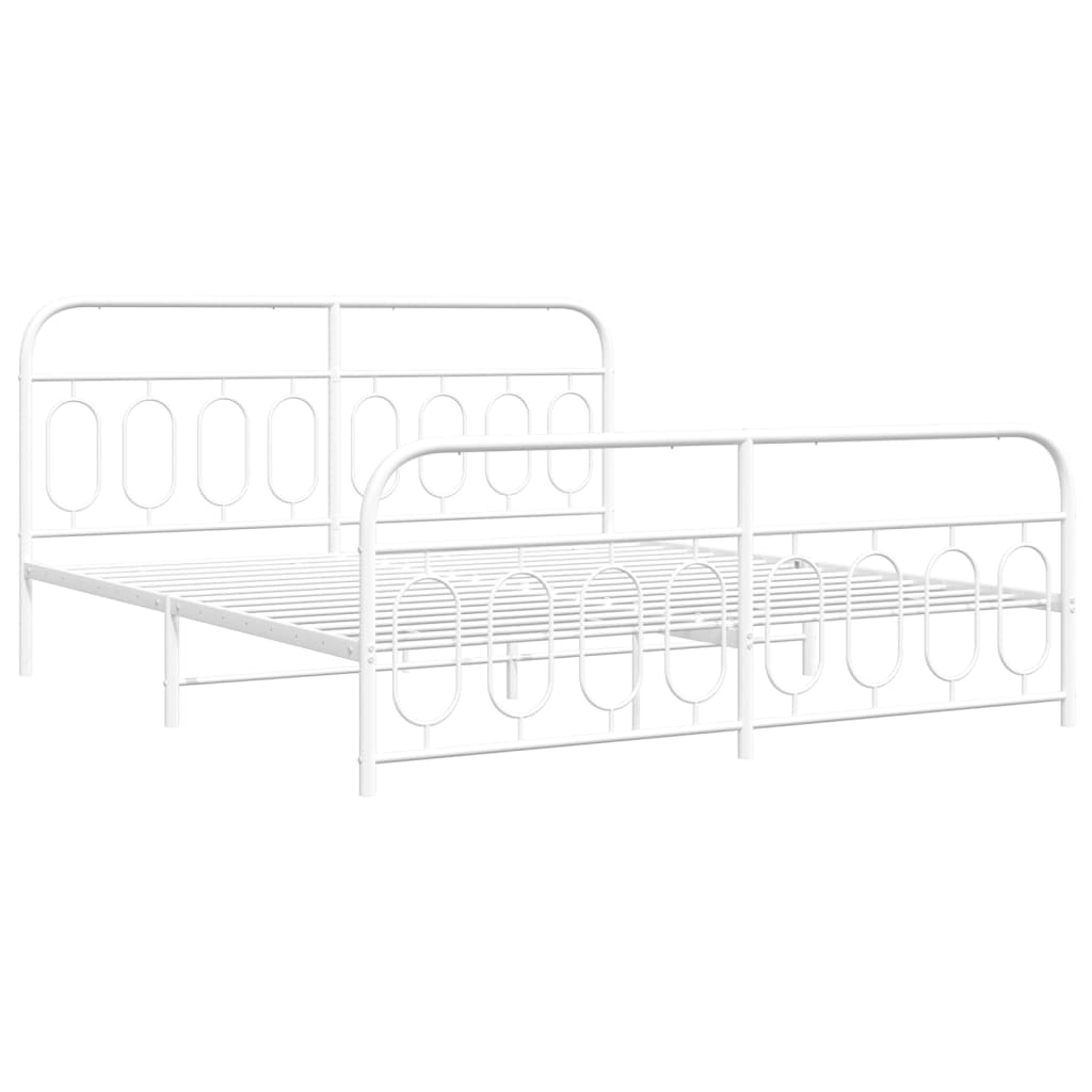 Estrutura de cama com cabeceira e pés 193x203 cm metal branco