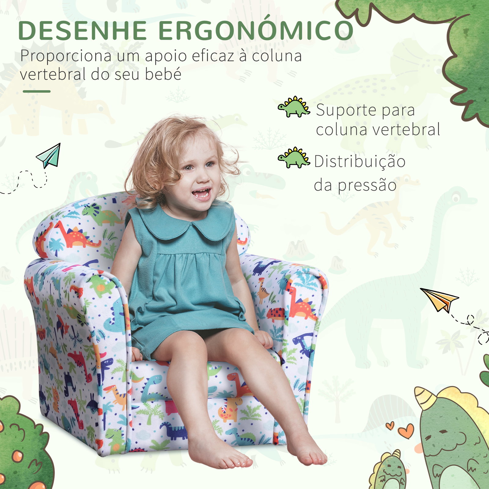 Poltrona para crianças acima de 3 anos com desenhos de foguete estrutura de madeira e estofado em flanela 50x39x44 cm multicor