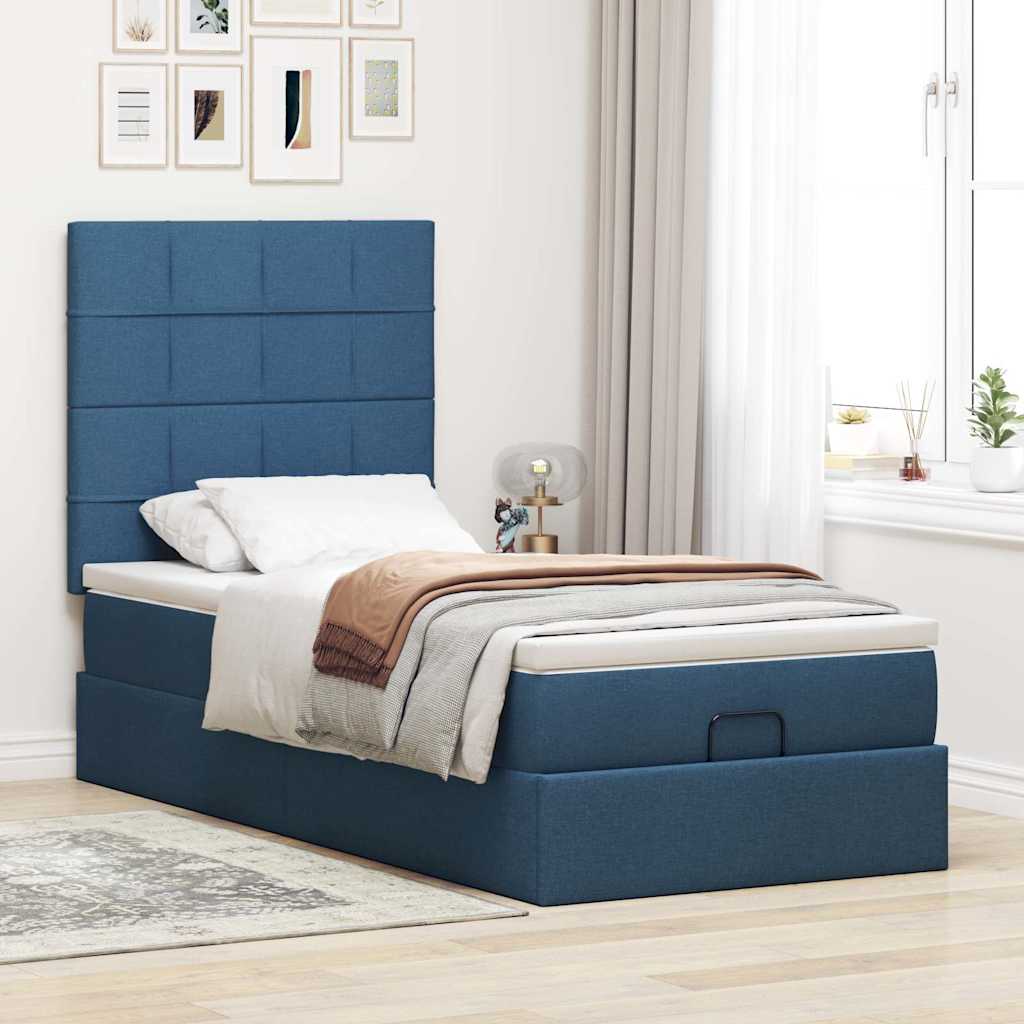 Cama otomana com colchão 100x200 cm tecido azul