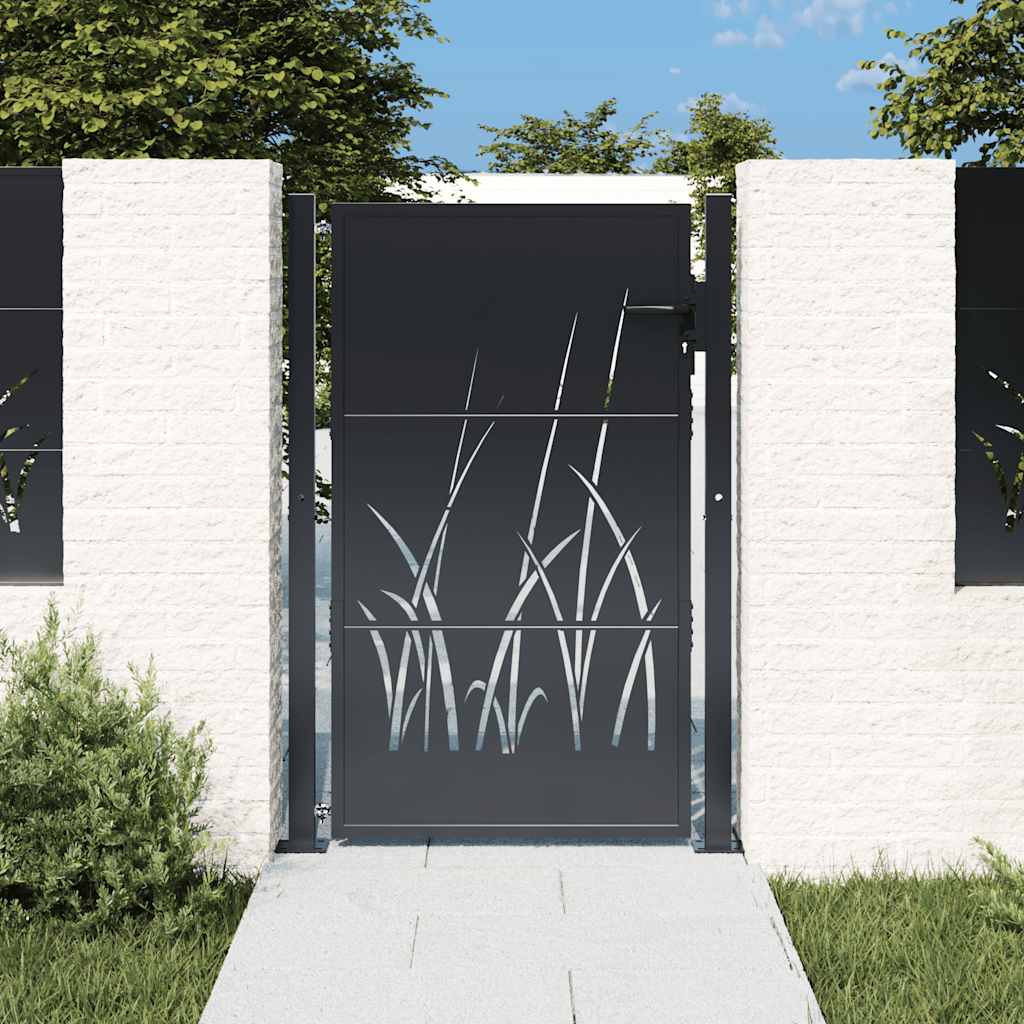 Portão de jardim antracite 100x150 cm aço design grama