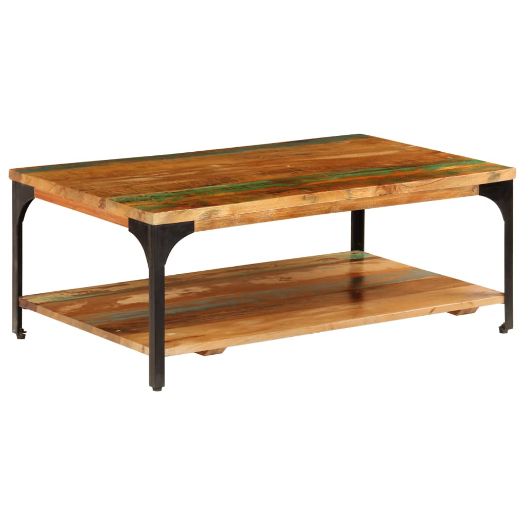 Mesa centro c/ prateleira 100x60x35cm madeira recuperada maciça