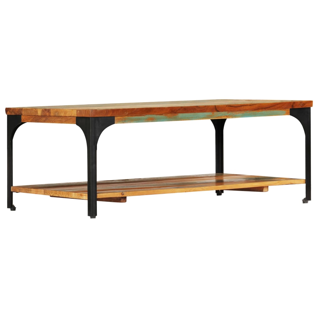 Mesa centro c/ prateleira 100x60x35cm madeira recuperada maciça