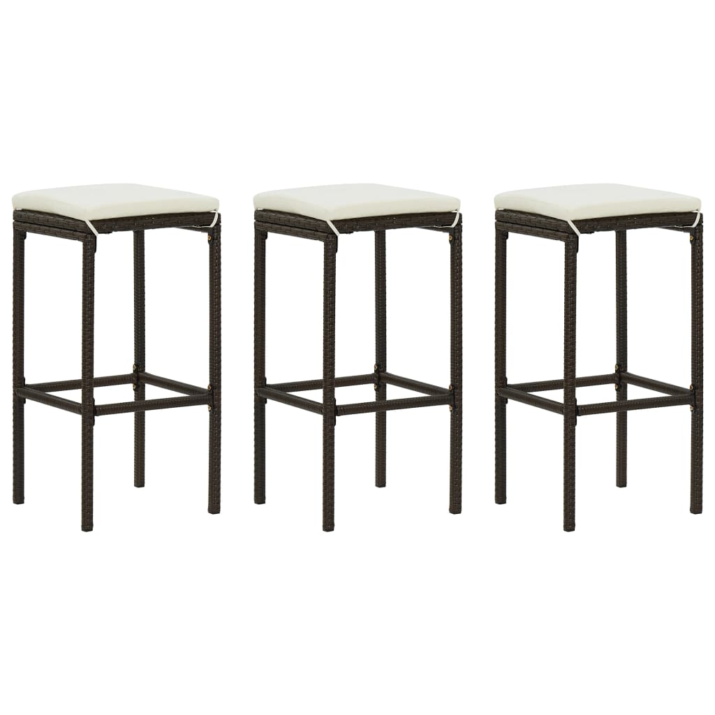 Bancos de bar com almofadões 3 pcs vime PE castanho