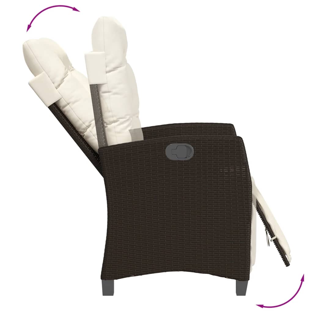 7 Pcs conjunto jantar p/ jardim c/ almofadões vime PE castanho