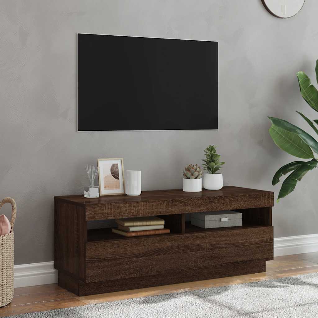 Móvel de TV com luzes LED 100x35x40 cm cor carvalho castanho