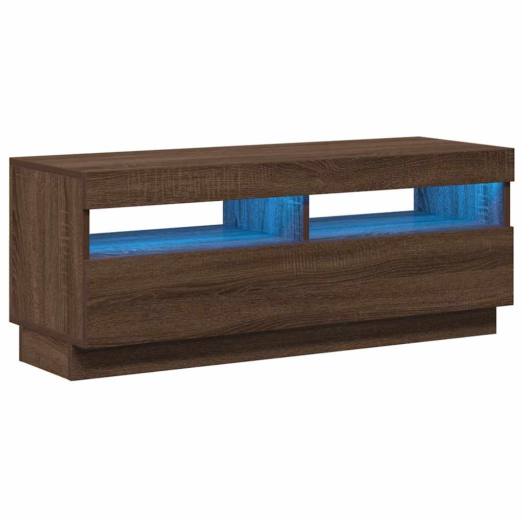 Móvel de TV com luzes LED 100x35x40 cm cor carvalho castanho