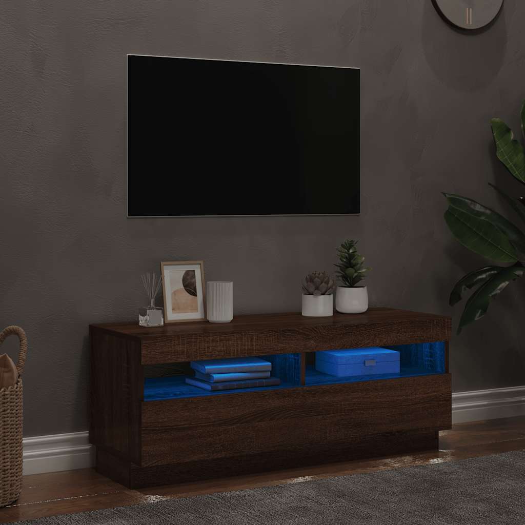 Móvel de TV com luzes LED 100x35x40 cm cor carvalho castanho