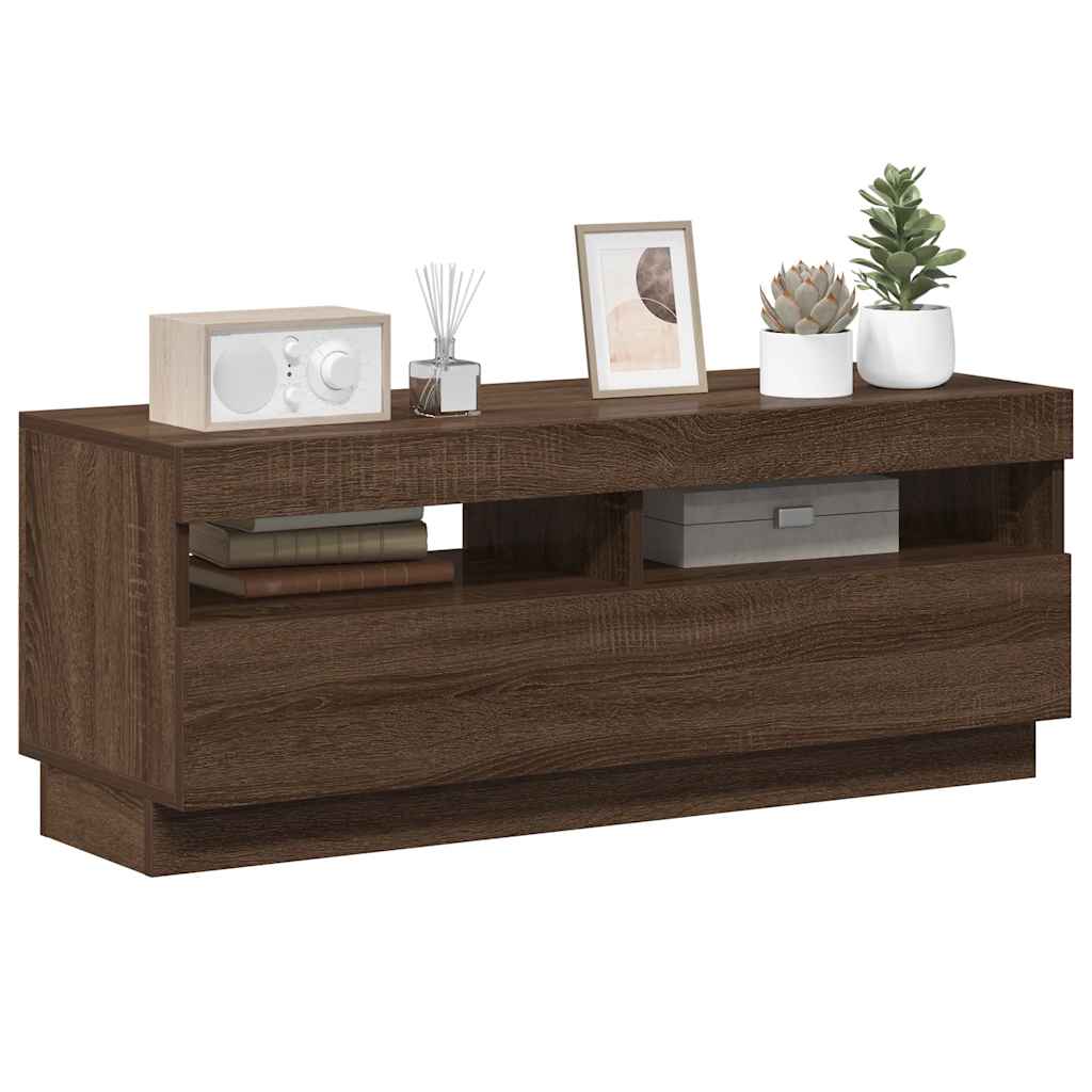 Móvel de TV com luzes LED 100x35x40 cm cor carvalho castanho