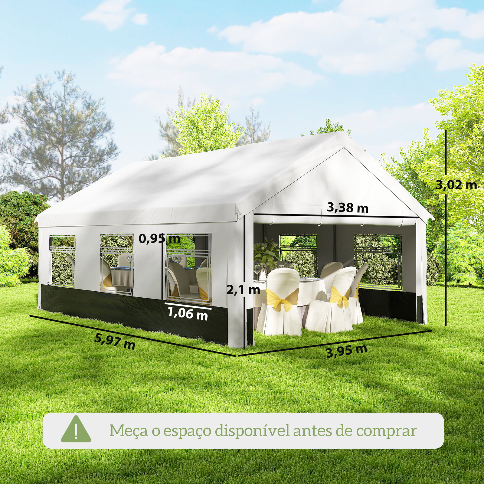 Tenda para festas 4x6 m, tenda de jardim com paredes removíveis, 2 portas e janelas upf30+ para casamentos, cinzento e branco
