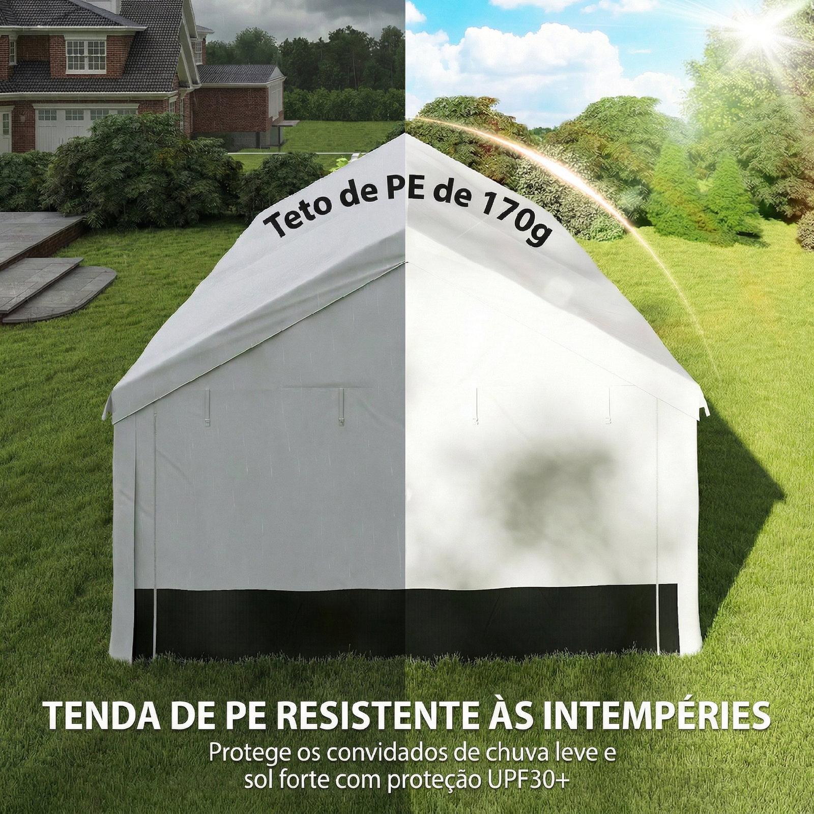 Tenda para festas 4x6 m, tenda de jardim com paredes removíveis, 2 portas e janelas upf30+ para casamentos, cinzento e branco