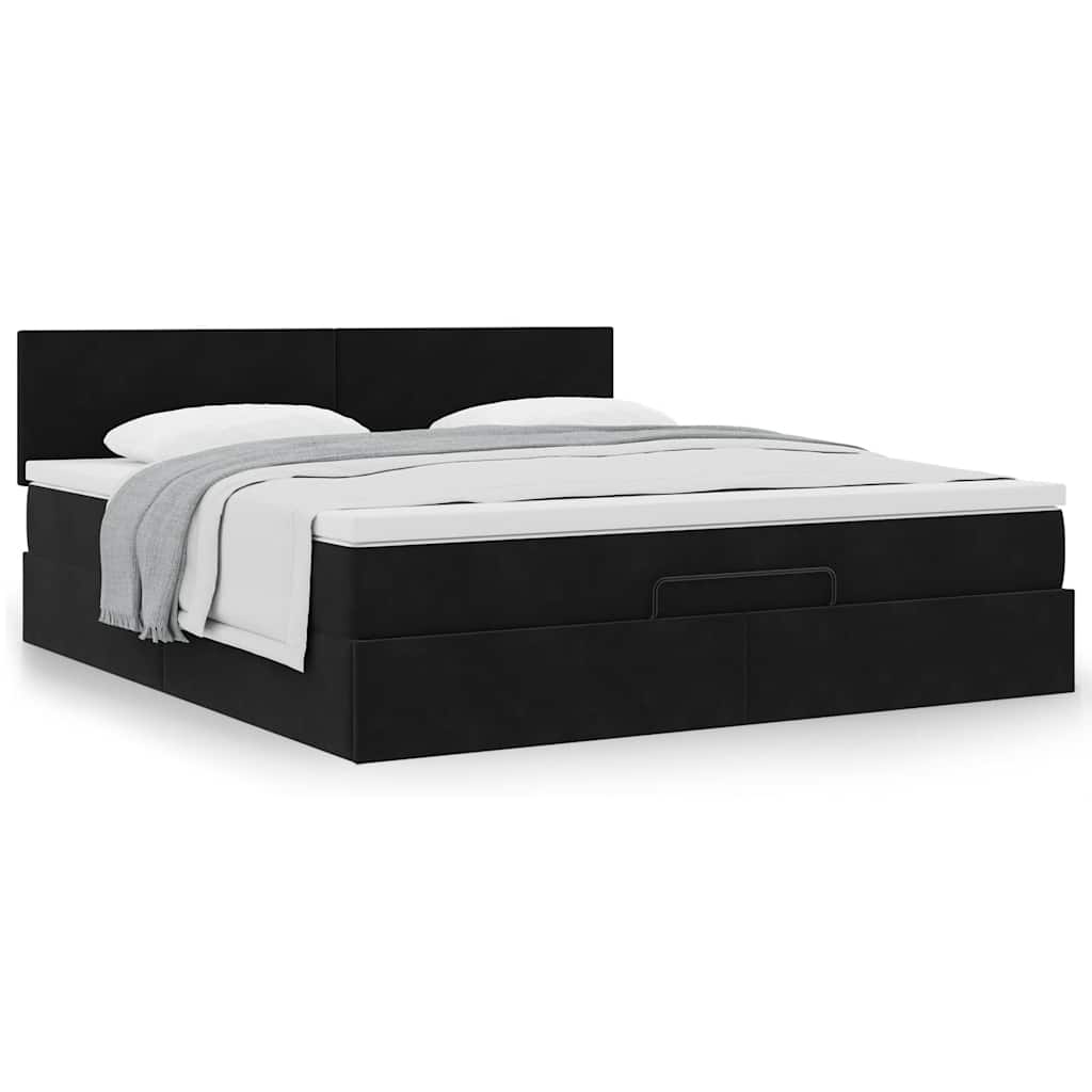 Estrutura de cama otomana com colchão 180x200 cm veludo preto