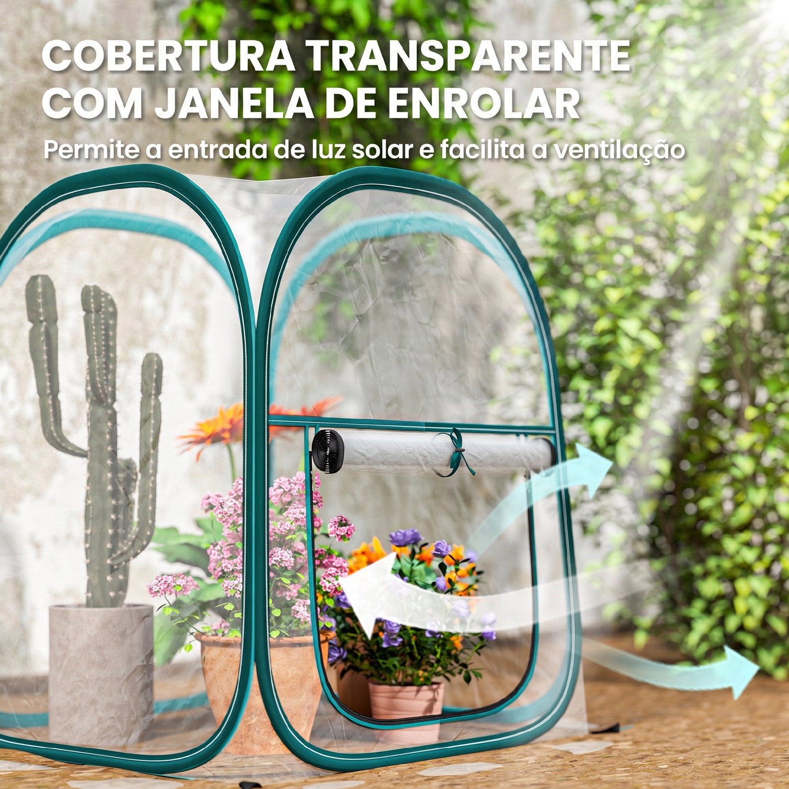 Mini estufa dobrável pop-up para exterior com porta enrolável e cobertura transparente