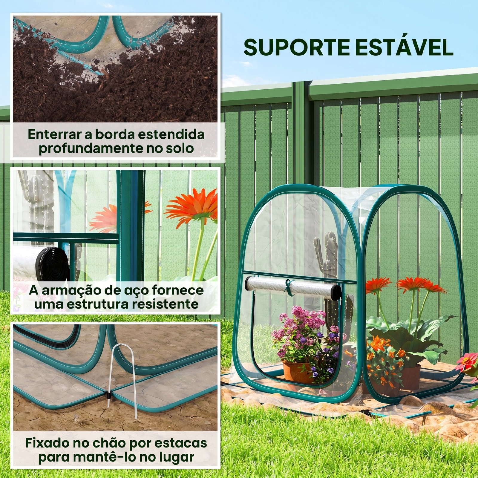 Mini estufa dobrável pop-up para exterior com porta enrolável e cobertura transparente