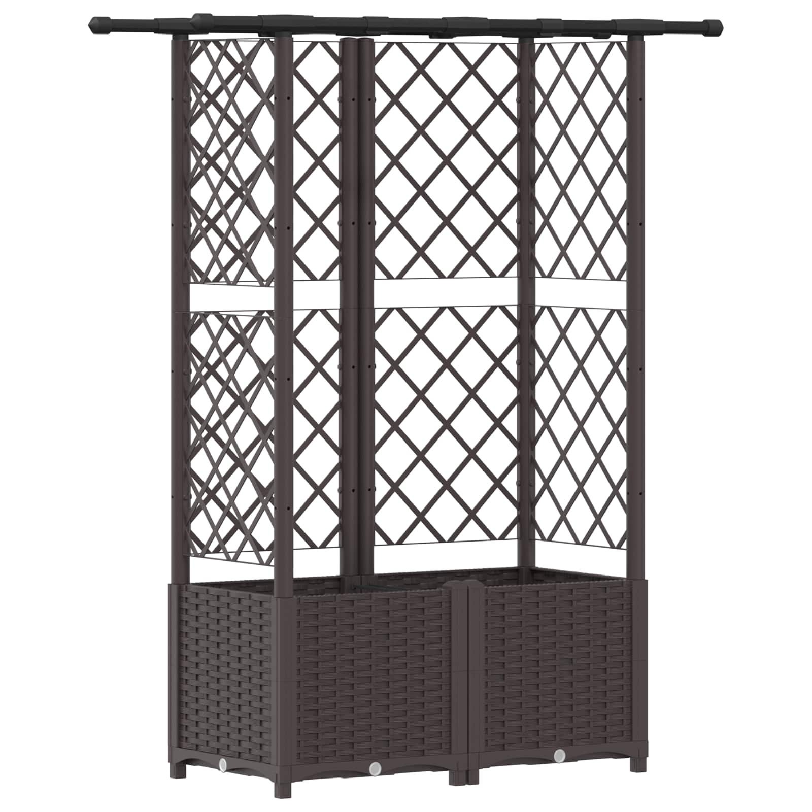 Cama elevada com treliça e telhado castanho 124 x 40 x 136 cm