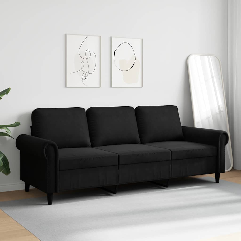 Sofá de 3 lugares 180 cm veludo preto