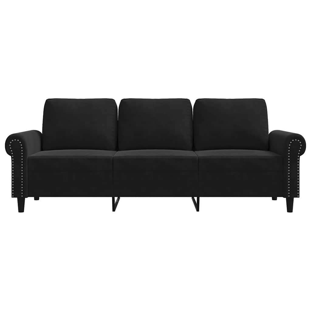 Sofá de 3 lugares 180 cm veludo preto