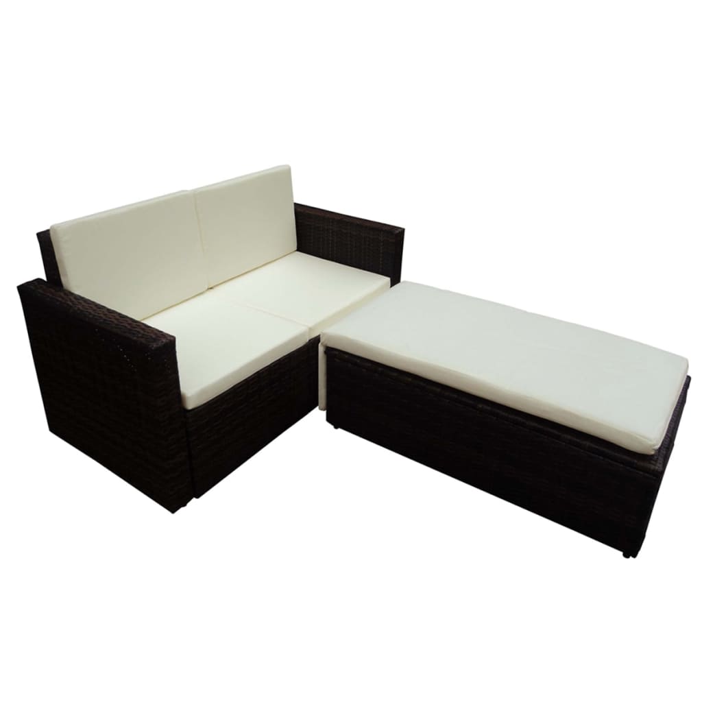 2 Pcs conjunto lounge jardim c/ almofadões vime PE castanho