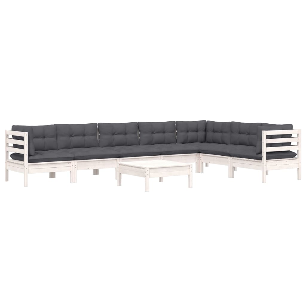 8 Pcs conj. lounge de jardim c/ almofadões pinho maciço branco