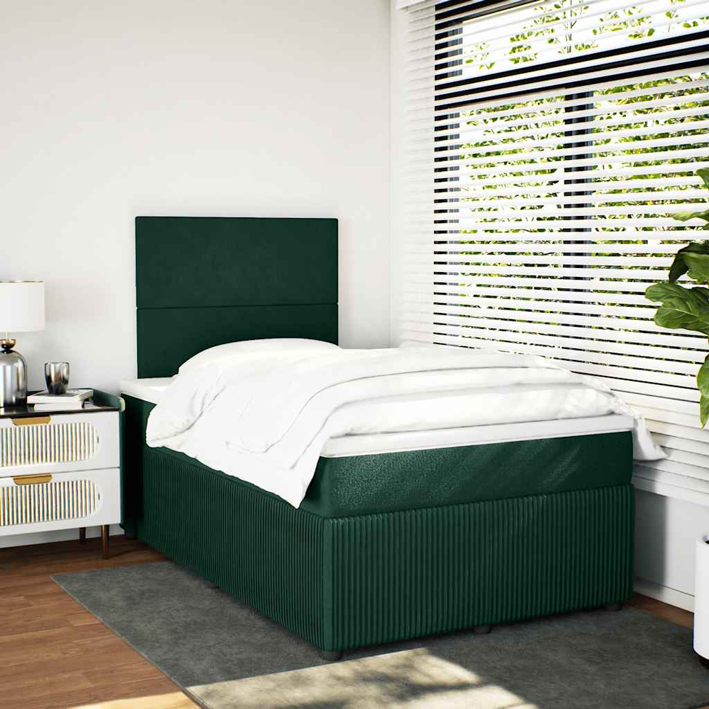 Cama boxspring com colchão 120x200 cm veludo verde-escuro